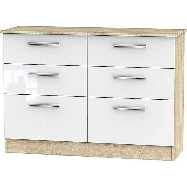 Crowndale Contrast 6 Drawer White Gloss and Bardolino Oak Midi Chest of Drawers - 6 Drawers