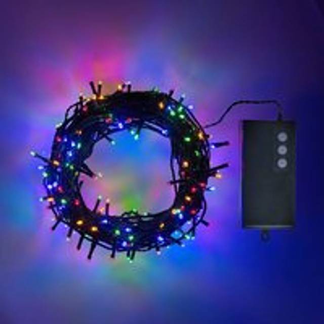 200 Multi Coloured LED Outdoor Battery Fairy Lights On Green Cable