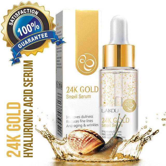 LAIKOU 24K Gold Snail Anti-Aging Face Serum Hyaluronic Acid Whitening Essence Nicotinamide Moisturizing Brighten Tighten Skin