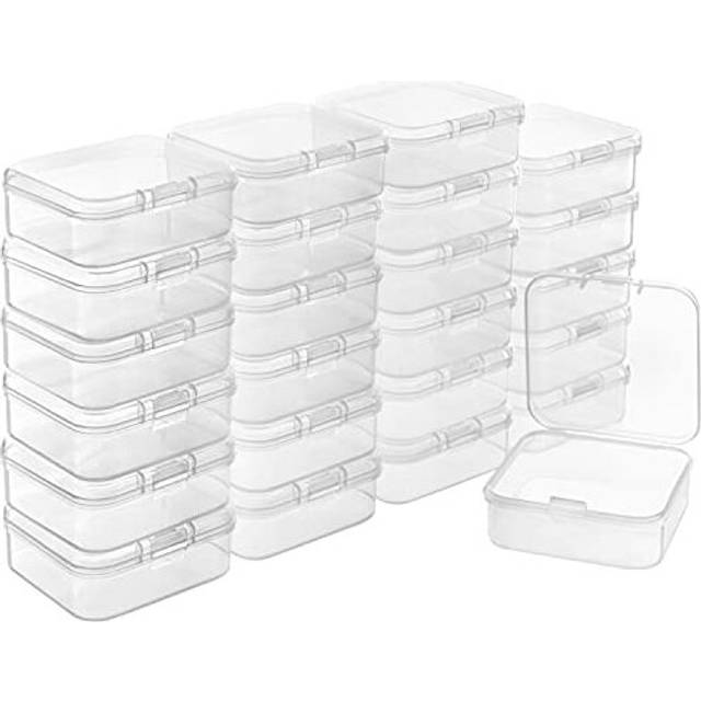 24 Pack Small Clear Plastic Storage Box Containers with Hinged Lid - L5.3 x W5.3 x H1.7cm / 2.09 x 2.09 x 0.67 Inches - Mini tub boxes for Pills,