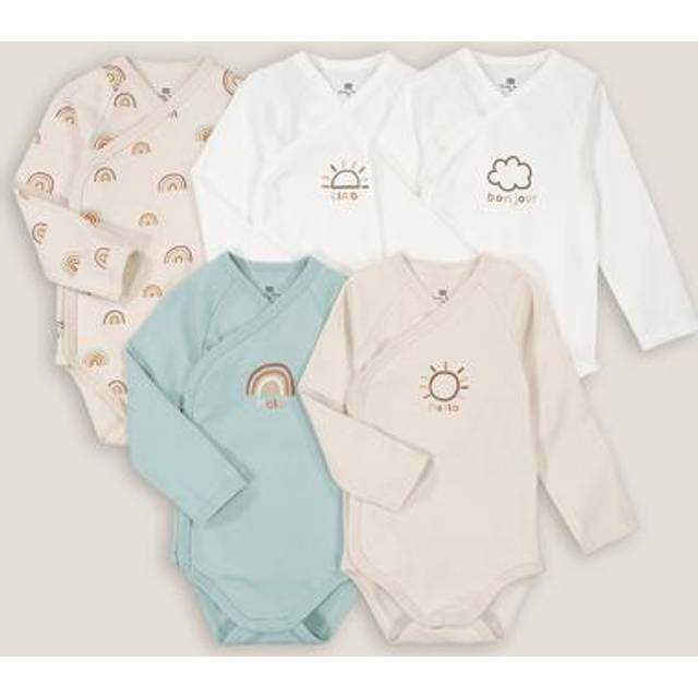 Pack of 5 Bodysuits in Cotton with Long Sleeves - white/beige - 2Y (86CM)