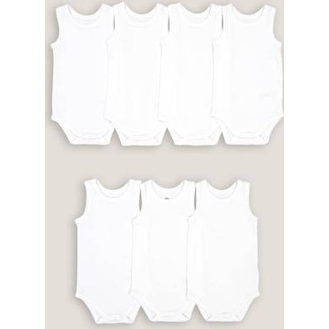 Set of 7 White Sleeveless Bodysuits - 12M (74CM)