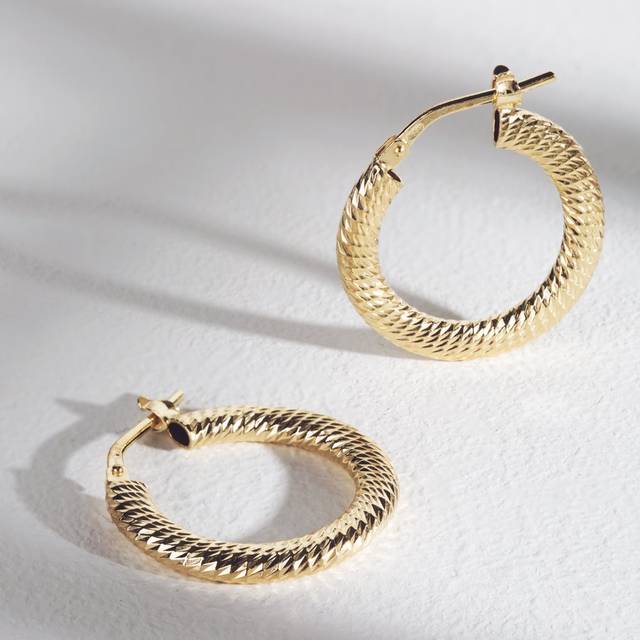 John Greed CANDY Cane Gold Plated Silver Diamond Cut Hoop Earrings For Women - gold/silver