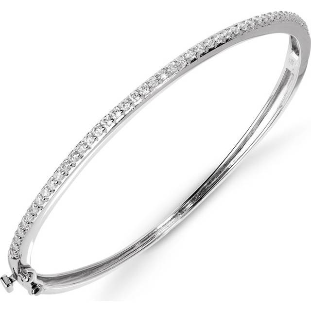 John Greed Signature Silver CZ Narrow Hinged Bangle For Women - silver