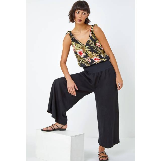 Blend Stretch Waist Culottes - Black - Medium - Roman