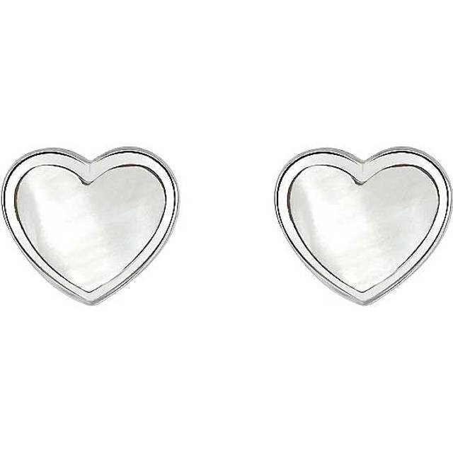 Dew Silver Dinky White Mother of Pearl Heart Stud Earrings 3062MOP