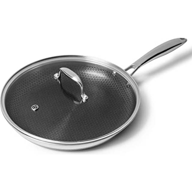 HexClad 12 Inch Hybrid Stainless Steel Frying Pan and Glass Tempered L