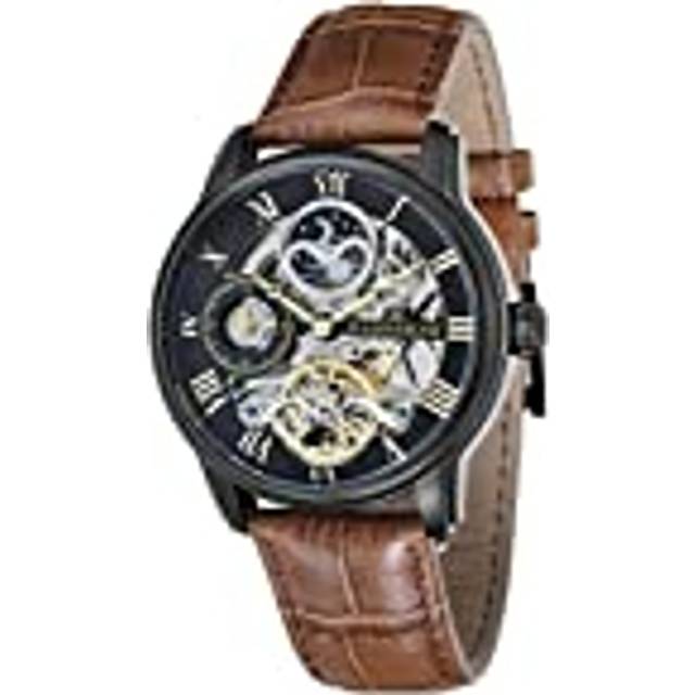Thomas Earnshaw Herrklocka 44 mm longitud dubbel tid automatisk skelettklocka med 12 timmar dubbel tid, sol och måne display och dekorerad rotor, Brun, En storlek, ES-8006-10