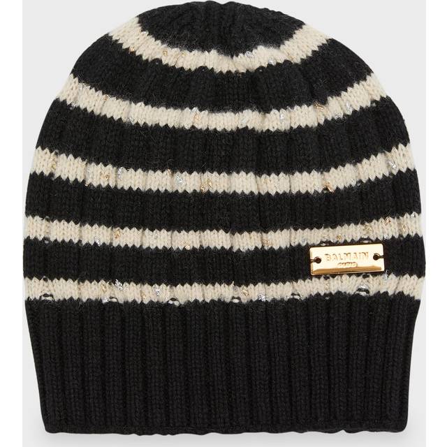Balmain Striped cashmere beanie hat - black (One Size)