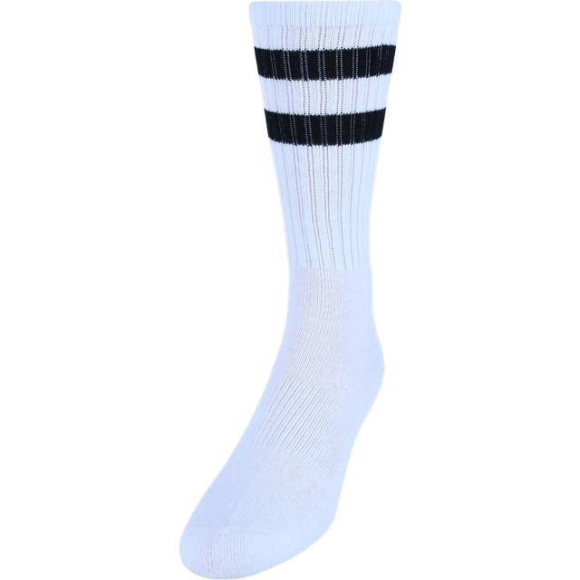 CTM Men's Crew Striped Socks (3 Pairs) - White with Black Stripes one (one size)