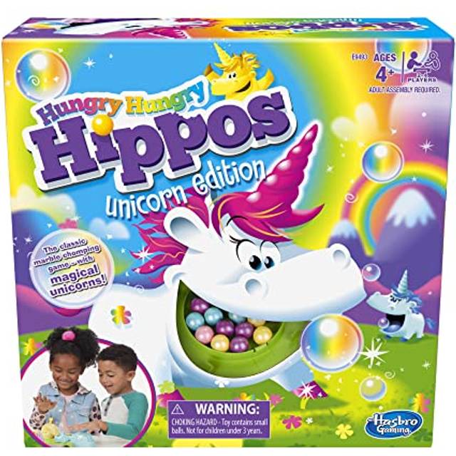 Hungry Hungry Hippos Unicorn Edition Board Game; Pre-School Game for Kids ages 4 and Up; For 2 to 4 Players