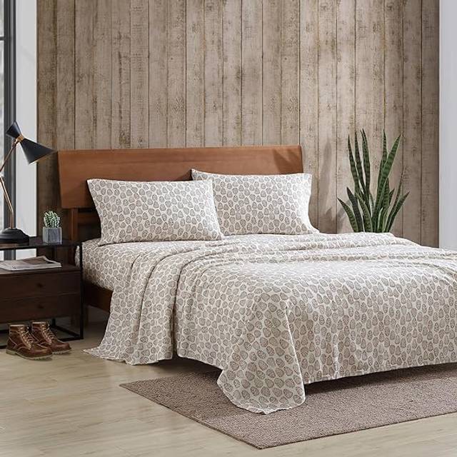 Eddie Bauer  Full Sheets  Cotton Flannel Bedding Set  Brushed for Extra Softness  Cozy Home Decor Little Creek Pine Cone Beige