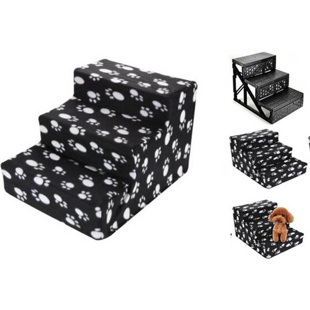 (Gray ) Easy 3 Step Dog Stairs For High Bed Pet Cat Ramp Ladder Removable Top