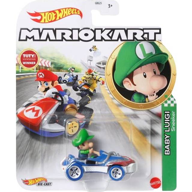 Hot Wheels Mario Kart Die Cast Vehicle Character Racer 6.5cm - Baby Luigi