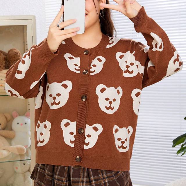 Plus Storlek Koftor Med Teddy Björn Mönster - Multifärgad (0XL,1XL,2XL,3XL,4XL,5XL)