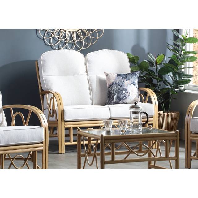 Desser Bali 2 Seater Beige and Cream Fabric Natural Rattan Sofa - Multi