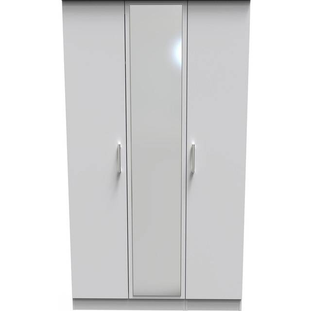 Welcome Furniture Ready Assembled Devon Triple Mirror Wardrobe In Grey Matt, Grey