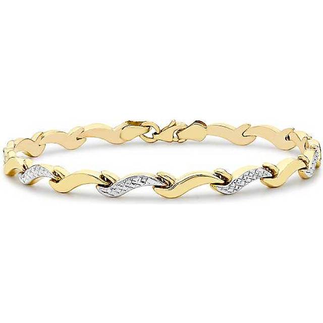 Tuscany Gold 9ct 2 Colour Gold Diamond Cut Wave Link Bracelet - Yellow