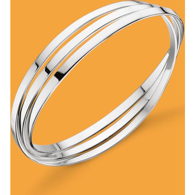 John Greed Portrait Identity Silver Flat Triple Bangle For Women - silver