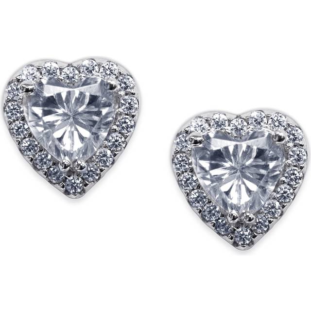 Carat London Womens Silver Cora Heart-shaped Sterling and Cubic Zironia Stud Earrings 1 Size - SILVER