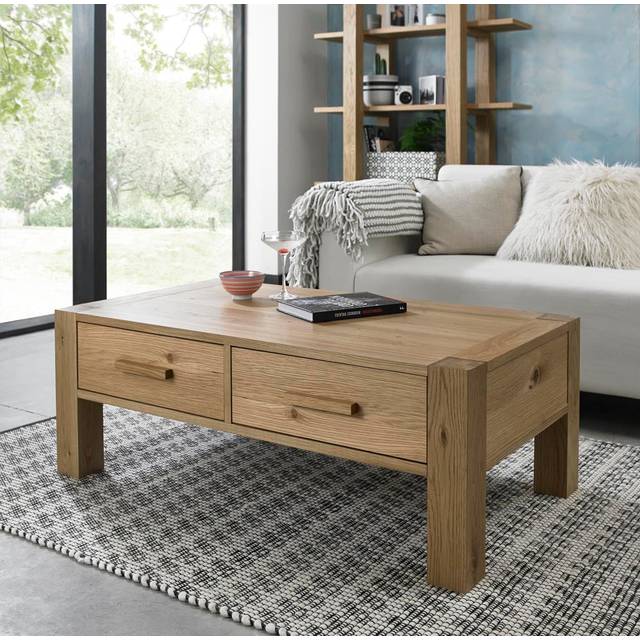 Cannes Light Oak Coffee Table With Drawers, Brown