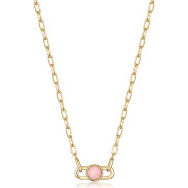 Ania Haie 14ct Gold Plated Sterling Silver Rose Quartz Link Necklace