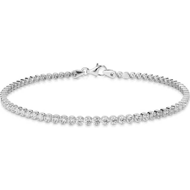 John Greed Signature Silver CZ Thin Tennis Bracelet For Women - silver