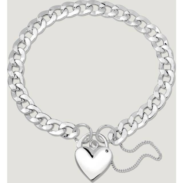 John Greed CANDY Love Silver Curb Chain Heart Padlock Bracelet For Women - silver