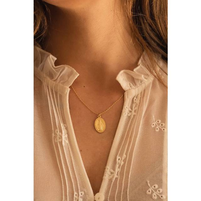 Dainty 14K Gold Virgin Mary Choker Necklace - One Size