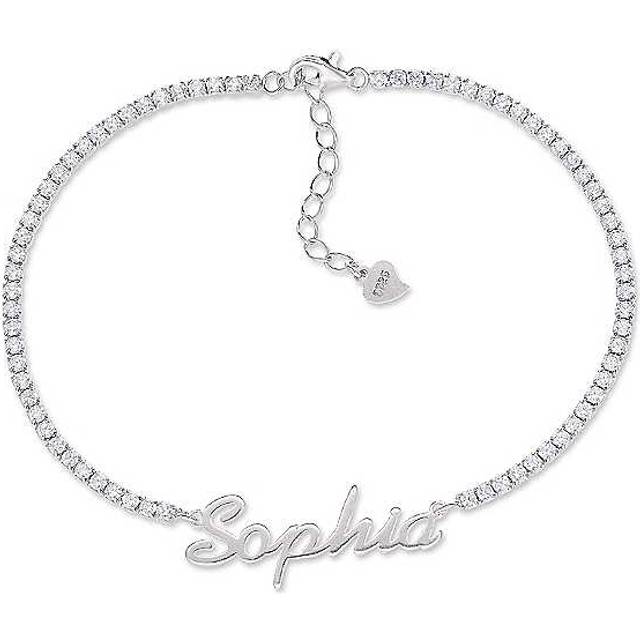 Personalised Sterling Silver & Cubic Zirconia Nameplate Bracelet