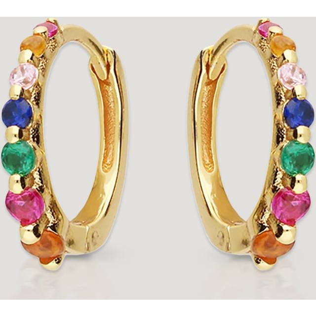 John Greed CANDY Bar Gold Plated Silver Graduated Rainbow CZ Hoop Earrings For Women - gold/silver