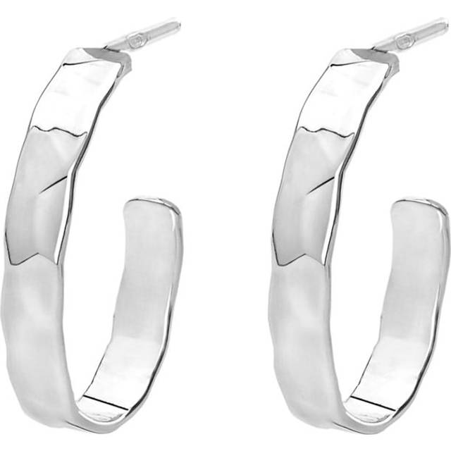 John Greed Portrait Series 1 Silver Hammered Hoop Earrings For Women - silver