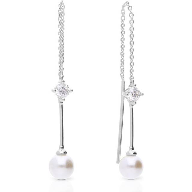 Diamonfire Silver Zirconia & Shell Pearl Thread Earrings For Women - silver