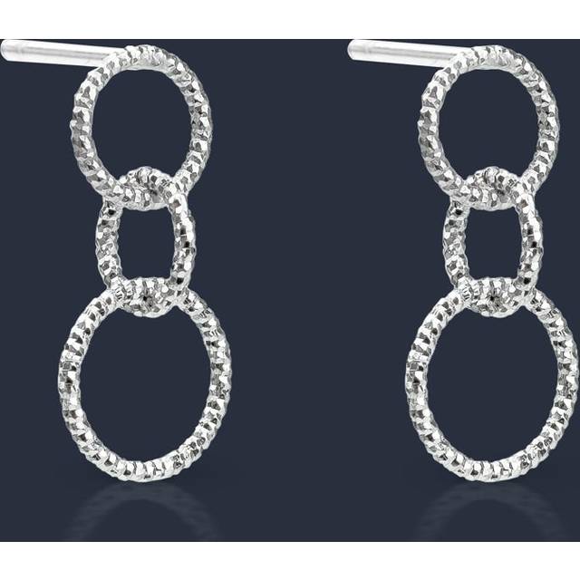 John Greed Portrait Sketch Silver Triple Circle Diamond-Cut Earrings For Women - silver