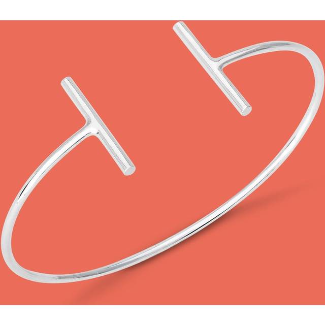 John Greed Portrait Identity Silver Double T Bar Cuff Bangle For Women - silver