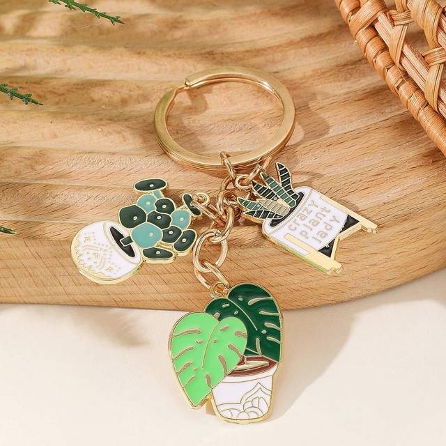 SHEIN Green Plant Succulent Series Unisex Daily Wear Alloy Keychain, Fresh And Simple Mood Gift For Friends, Car Interior Decor, Event Party Favors Car Acce
