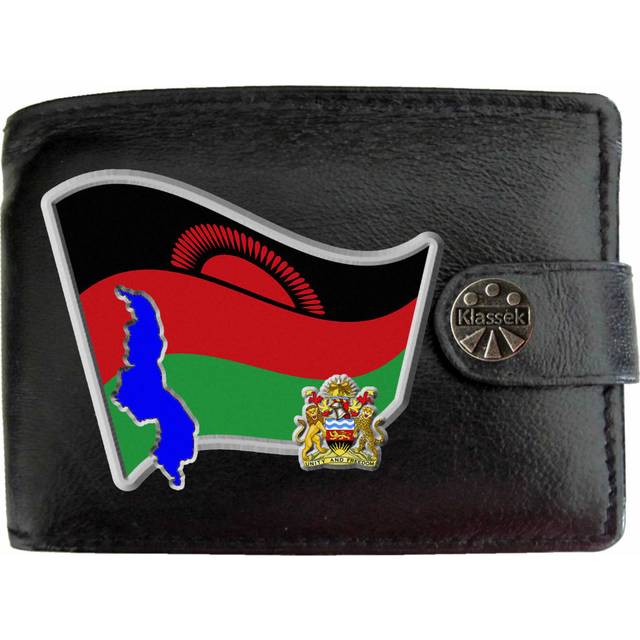 (Standard) Malawi Flag MALAWIAN Map COA Mens Wallet Chain Leather Coin Pocket Klassek RFID Blocking Credit Card Slots and Metal Gift Box