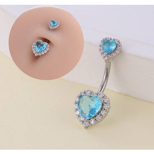 SHEIN 1pc Big/Small Heart-Shaped Pink, White, Blue Zirconia Navel Piercing Jewelry, Surgical Steel Gift