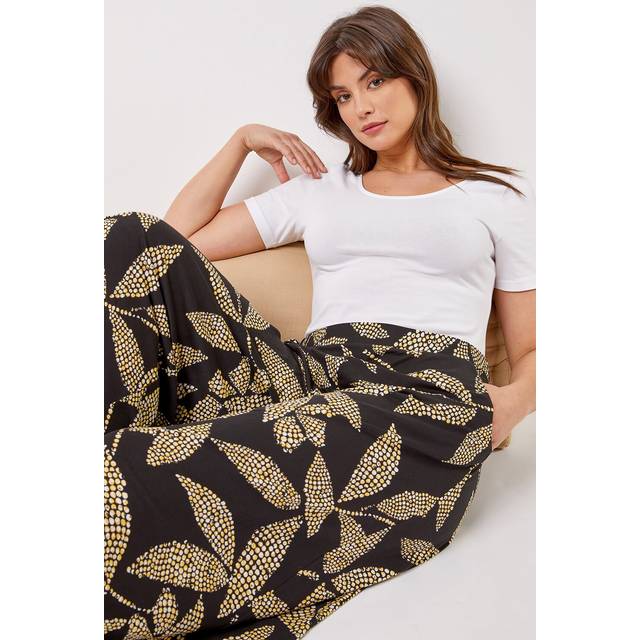 Spot Leaf Elastic Waist Culotte Trousers - Black - 20