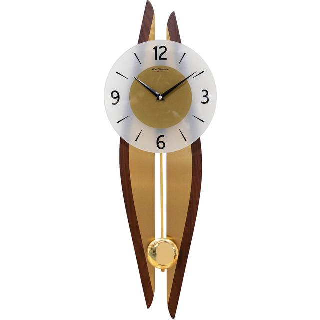 Wooden wall clock with pendulum rosewood and brushed metal glass face w7912