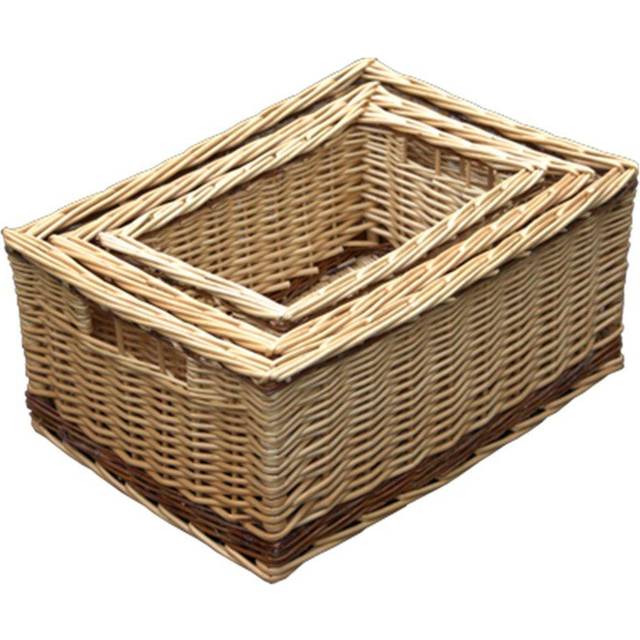 Set of 3 Buff Storage Wicker Baskets with Rustic Stripe