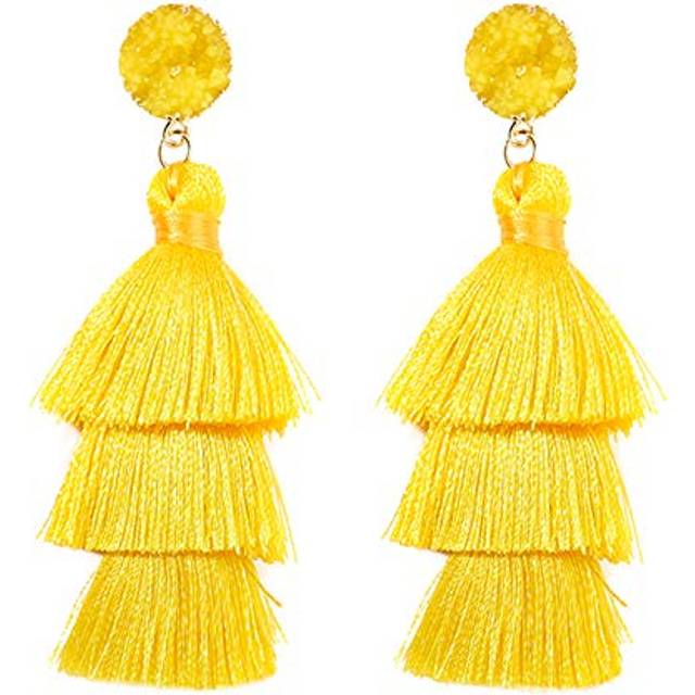 Rave Envy Yellow Tassel Earrings for Women - Colorful Layered Tassle Bohemian Earrings