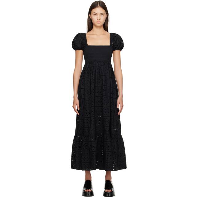GANNI Black Broderie Anglaise Maxi Dress - 099 Black - DK 32