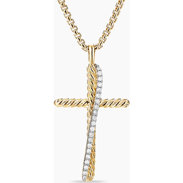 Crossover Cross Necklace in 18ct Yellow Gold with Diamonds, 35.6mm