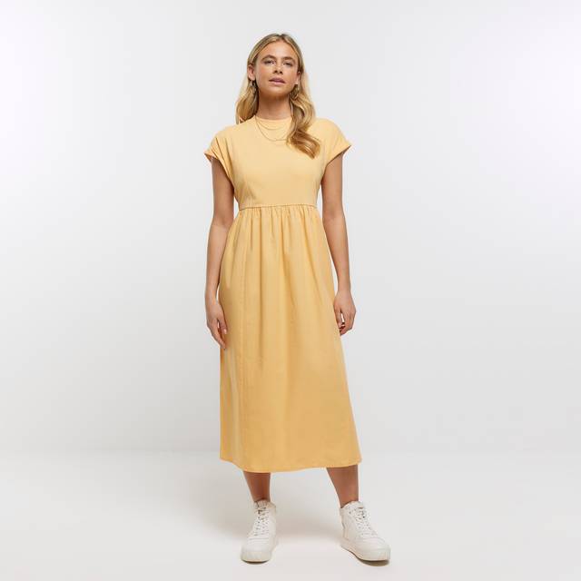 River Island Womens Midi T-shirt Dress Orange Poplin Cotton - Size 6 UK