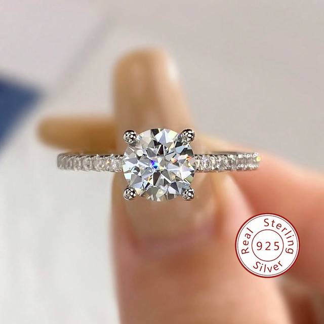 Newsoul 1pc Elegant Brilliant 2CT Moissanite Rhinestone Rings 925 Sterling Silver Eternal Promise Engagement Wedding Ring For Women Girls Gift Fine Jewelry Br