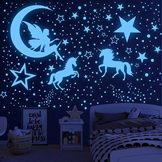 Glow in the Dark Stars for Ceiling,Unicorn Wall Decals Stickers Unicorn Wall Decor for Girls Bedroom Luminous Glow Unicorn Stars Planet Ceiling