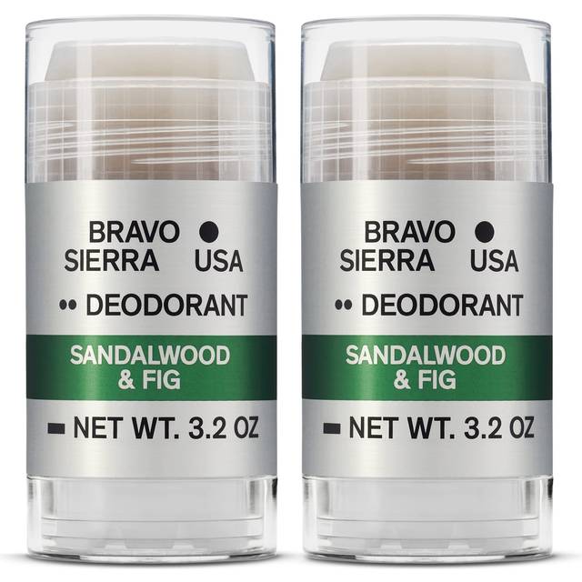 Aluminum-Free Natural Deodorant for Men by Bravo Sierra  2-Pack - Long Lasting All-Day Odor and Sweat Protection - Sandalwood & Fig  3.2 oz - Paraben-