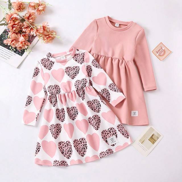 SHEIN Young Girl Elegant Heart & Leopard Print Long Sleeve Dress For Party, Autumn Winter