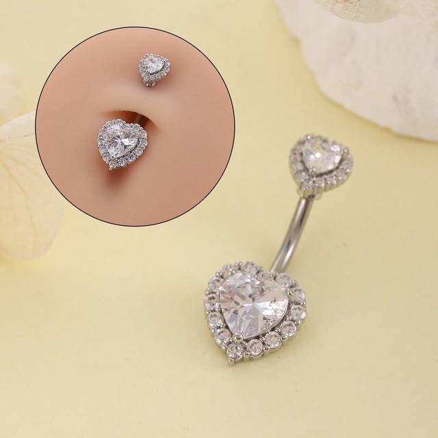 SHEIN 1pc Pink, White, Blue Zirconia Heart Shaped Navel Ring, Medical Grade Stainless Steel Piercing Jewelry, Gift